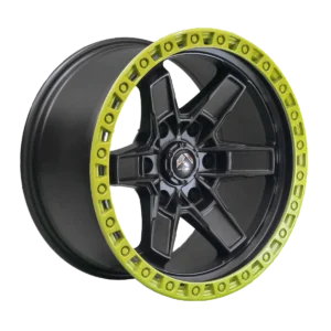 Llanta 4x4 diseño 018 17x9 6x139.7 ET-12 negro mate, labio amarillo