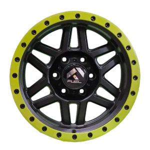 Llanta 4x4 diseño 017 17x9 6x139.7 ET0 negro mate, labio amarillo