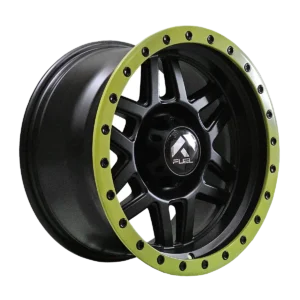 Llanta 4x4 diseño 017 17x9 6x139.7 ET0 negro mate, labio amarillo